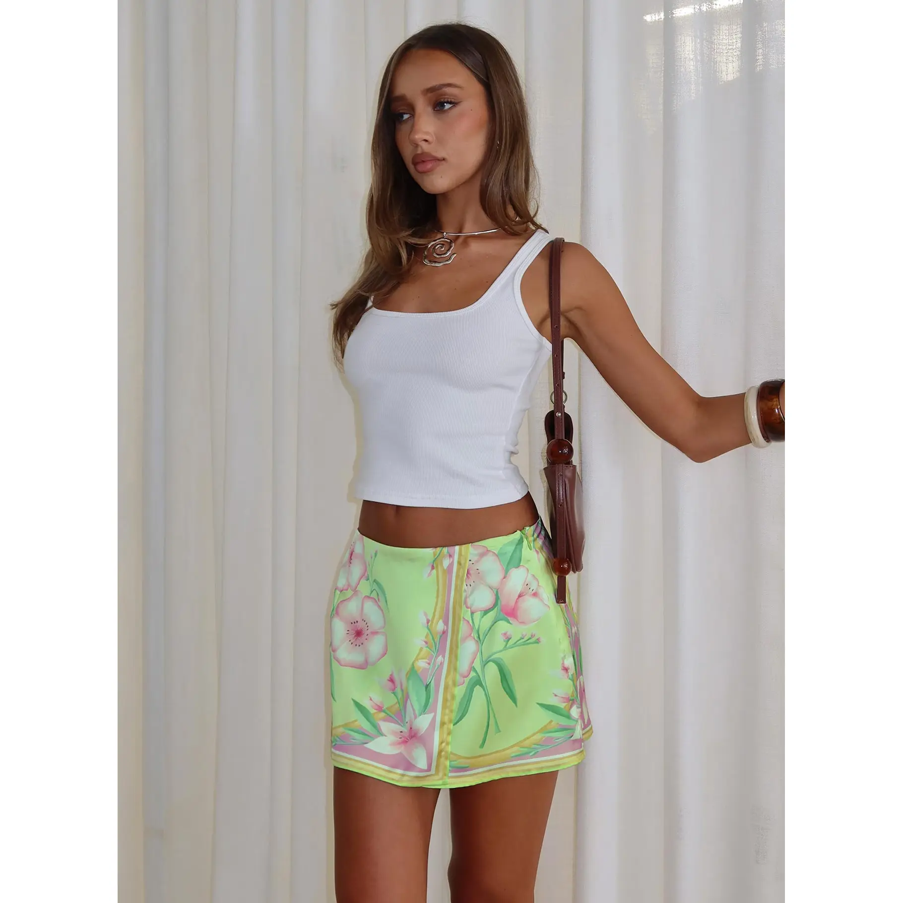Provoke Mini Skirt Green Floral Provoke Mini Skirt Green Floral