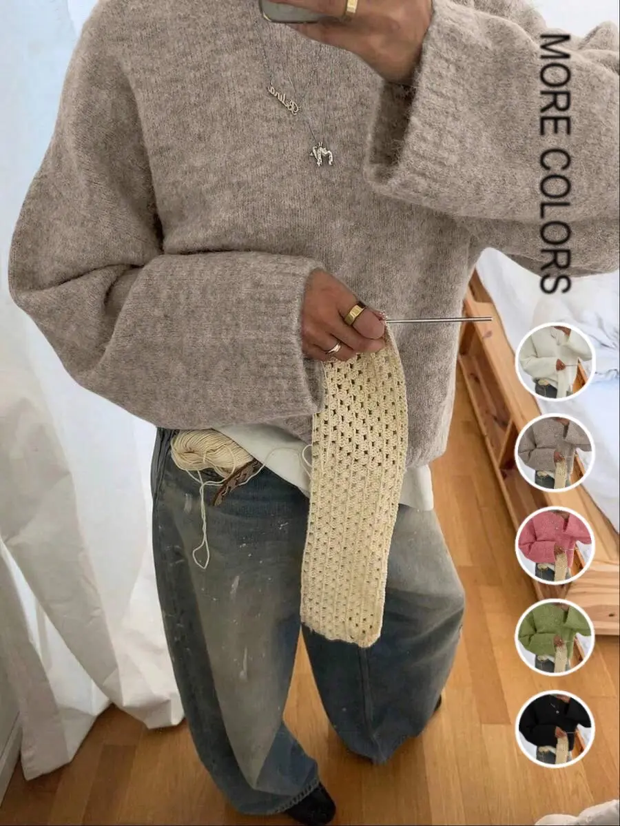 Cozy Knit Sweater with Long Sleeves and Crew Neck, Perfect for Casual Wear, Soft and Warm Material, Ideal for Everyday Use