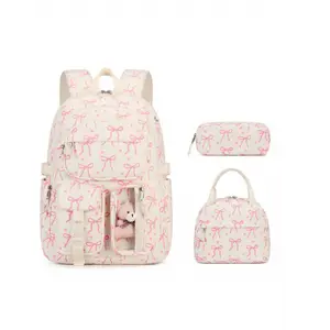 Cute School Backpack Set for Kids with Lunch Tote Pencil Case Durable Water-Resistant Girls Bookbag for Elementary Middle School
