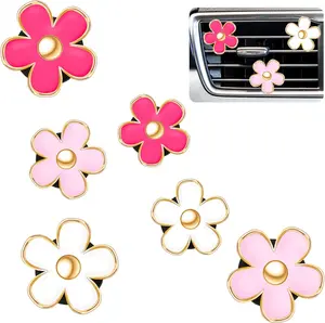6 Pcs Daisy Flower Air Vent Clip Air Freshener Outlet Clip Car Air Conditioning Clip Charm Car Inter Decor(Red, Pink, White, 3 cm, 3.3 cm)
