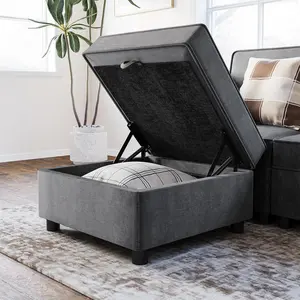 Chenille Storage Ottoman Module for Modular Sectional Sofa, Square Ottoman Module for Sectional Sleeper Sofa, Gray