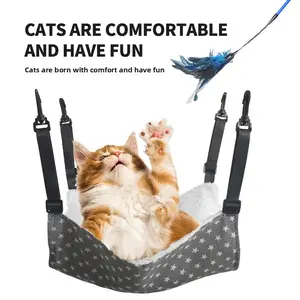 Cat Hammock for Cage Hanging Reversible 2Pack,Pet Hammock Bed Adjustable,Soft Sleeping Hammock for Cats,Ferret,Puppy,Rabbits,Small Animals (M, Stars)