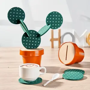 DIY Cactus Cup Mat Set, 6-Piece Eco-Friendly Drink Mats, Fun Cactus Gift with Planter Stand, Home Office Bar Decor, Birthday, Moving, Anniversary Gifts