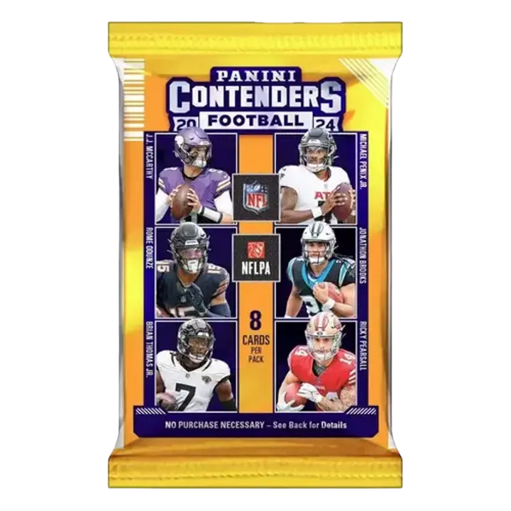 2024 Panini Contenders Football Retail Pack - 2024 Season, 8 Cards, No Permit to Dominate Theme, Autographed Rookie Tickets, Ultra-Rare Inserts (Sports Trading Card Collectible)