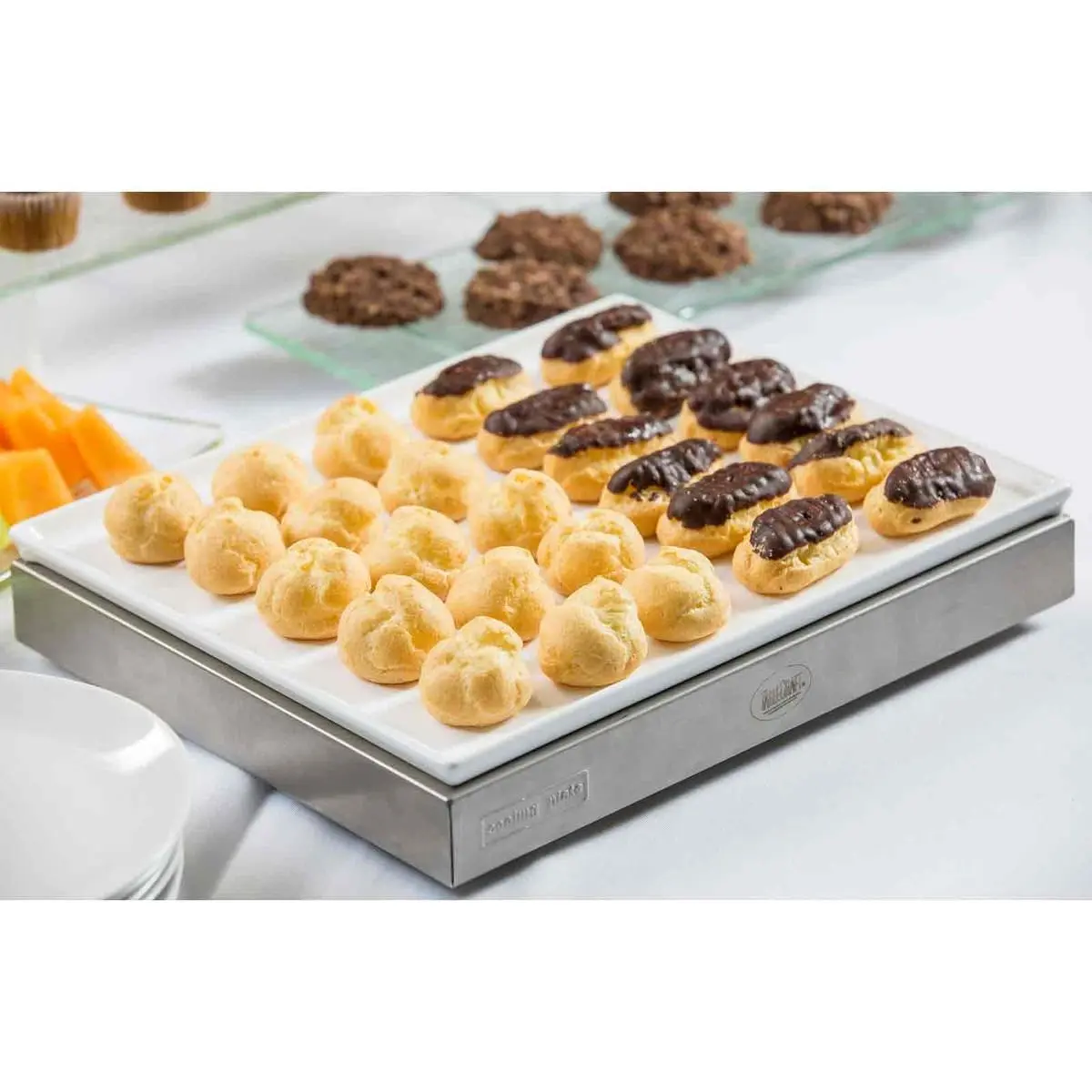 19.5" White Rectangular Cast Aluminum Food Display Platter