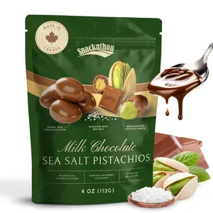 Snackathon Milk Chocolate Covered Pistachios with Sea Salt, Creamy Pistachio Milk Chocolate Indulgence, Sweet and Salty Gourmet Nut Treat, Resealable Snack Bag, Perfect Snack Pack Size