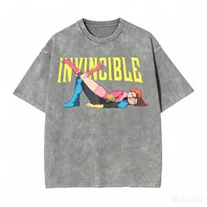 Invincible TV Show Vintage T-Shirt - Mark Grayson and Atom Eve Graphic Tee - Retro Acid Wash Oversized Cotton Shirt - Superhero Animation Merchandise Gift Menswear