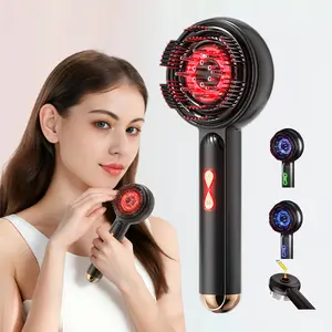 Light Therapy Hair Brush with Triple Shiatsu Massage, Electric Scalp Massager Comb Ion Care, Red LED Blue Purple Light, Smooth Hair, Cushion Comb, Gift for Women Wife Girlfreind