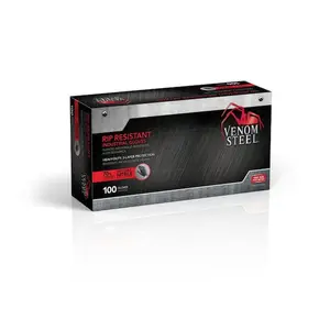 Venom Steel Heavy Duty Black Nitrile Gloves, One Size Fits Most (100 per Box), Premium Disposable Gloves, Heavy Duty Work Gloves, Industrial Safety Gloves, Rip Resistant, Puncture Proof, Chemical Resistant Gloves, 6mil Thick Nitrile, Double Layer Protect