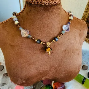 Handmade Vintage Forest Style -Mushroom Beaded Necklace