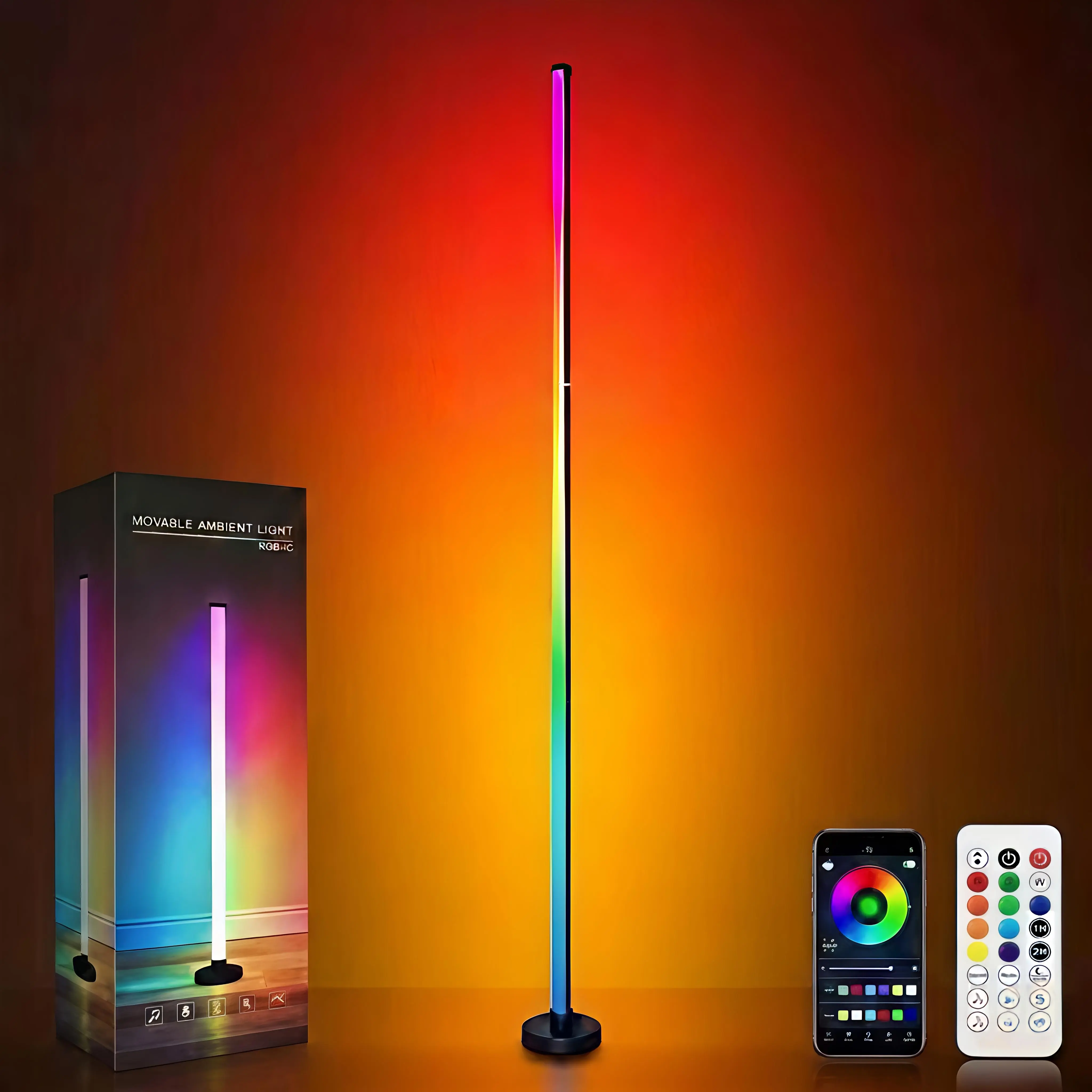 Smart RGB IC LED Plastic Corner Floor Lamp - Music Sync, 16M Colors, App & Remote Control, Ambient Dimmable LED, Scene Atmosphere Lights, Colorful Ambient Light, Mood Lighting, Modern Room Decor Gift for Gaming Rooms, Decorative Lights