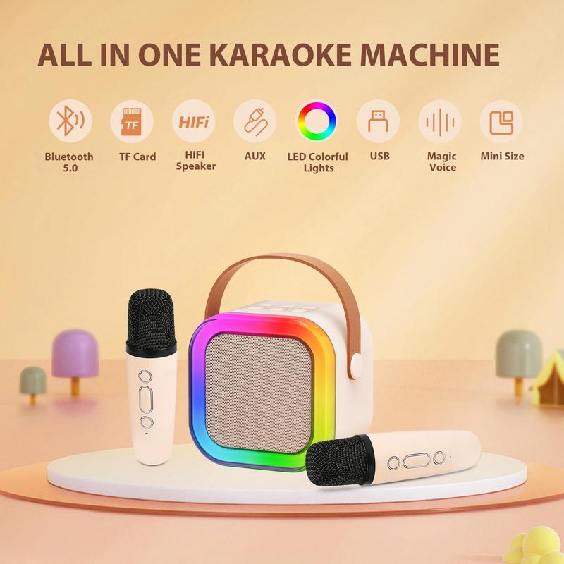 Product Introduction of Mini karaoke machine with microphone sound system, portable karaoke machine with 2 wireless microphones, birthday gifts for girls and children aged 4-12, family gatherings,TikTokShopBacktoSchool 5