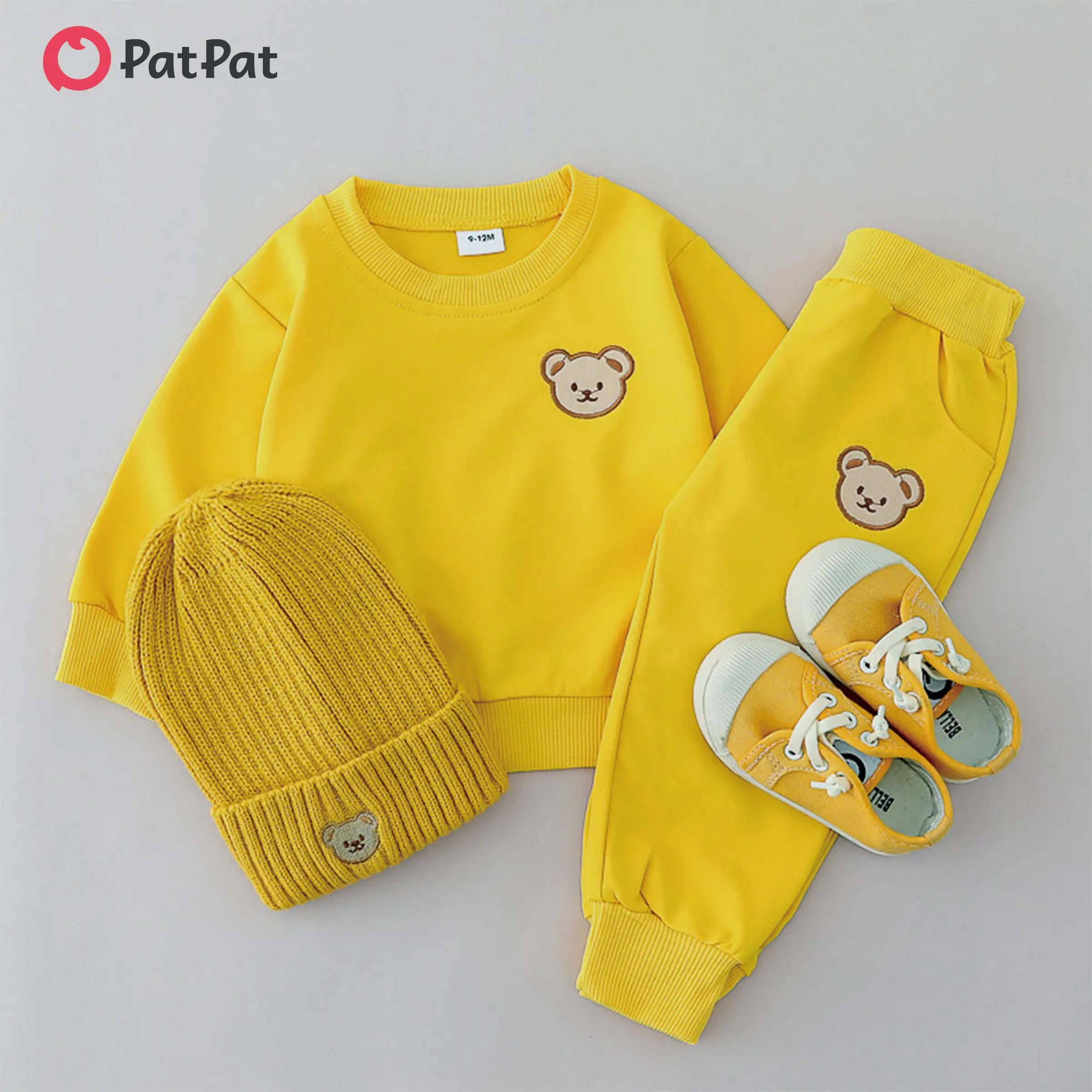 PatPat Bear Style Solid Bear Pattern Sweatshirt & Pants Set for Baby/Kid Girl/Boy: Multi-Color, 9 Months - 6 Years, Outdoor & Daily Wear