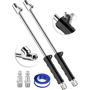 14" Extended Reach Dual Head Air Chuck, 2-Way Connection 1/4" FNPT Straight Lock On Tire Inflate Chuck, Tire Chuck w/Standard Quick Plug, Air Compressor Fill Kit for Truck RV Semi Dually Tires(2 Pack)