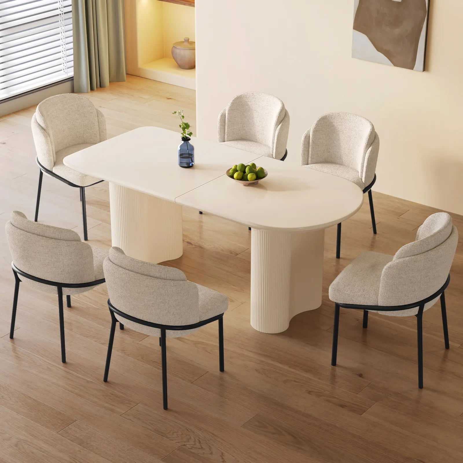 Guyii 63" Cream White Dining Table Set with 4/6 Chairs Modern Kitchen Table for Indoor Use in Kitchen Dining Room Living Room Small Spaces summerwins