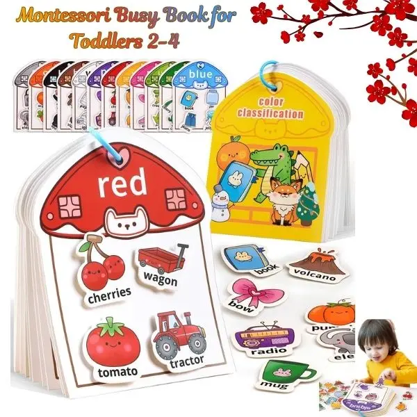 Montessori Busy Book for Toddlers 2-4 – Color Sorting Educational Toy, Preschool Learning Activities & Sensory Fine Motor Matching Games, Gifts for 3-Year-Old Boys & Girls