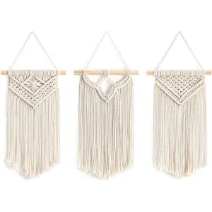 Small Macrame Wall Hanging 3 Pack Boho Art Woven Wall Decor Home Chic Decoration for Bedroom Living Room Apartment Gallery, Christmas Gift, 8" W x 14" L