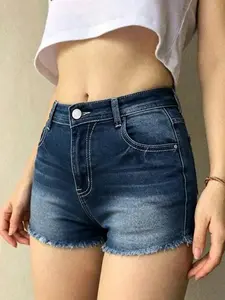 Women Casual High Waisted Denim Shorts Frayed Raw Hem Ripped Jeans Shorts