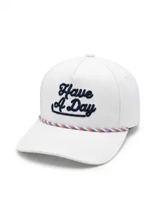 Have A Day Classic White Rope Hat - Retro Golf Snapback Cap with Patriotic Tri-Color Braided Rope, 5-Panel Adjustable Summer Aesthetic Streetwear Hat