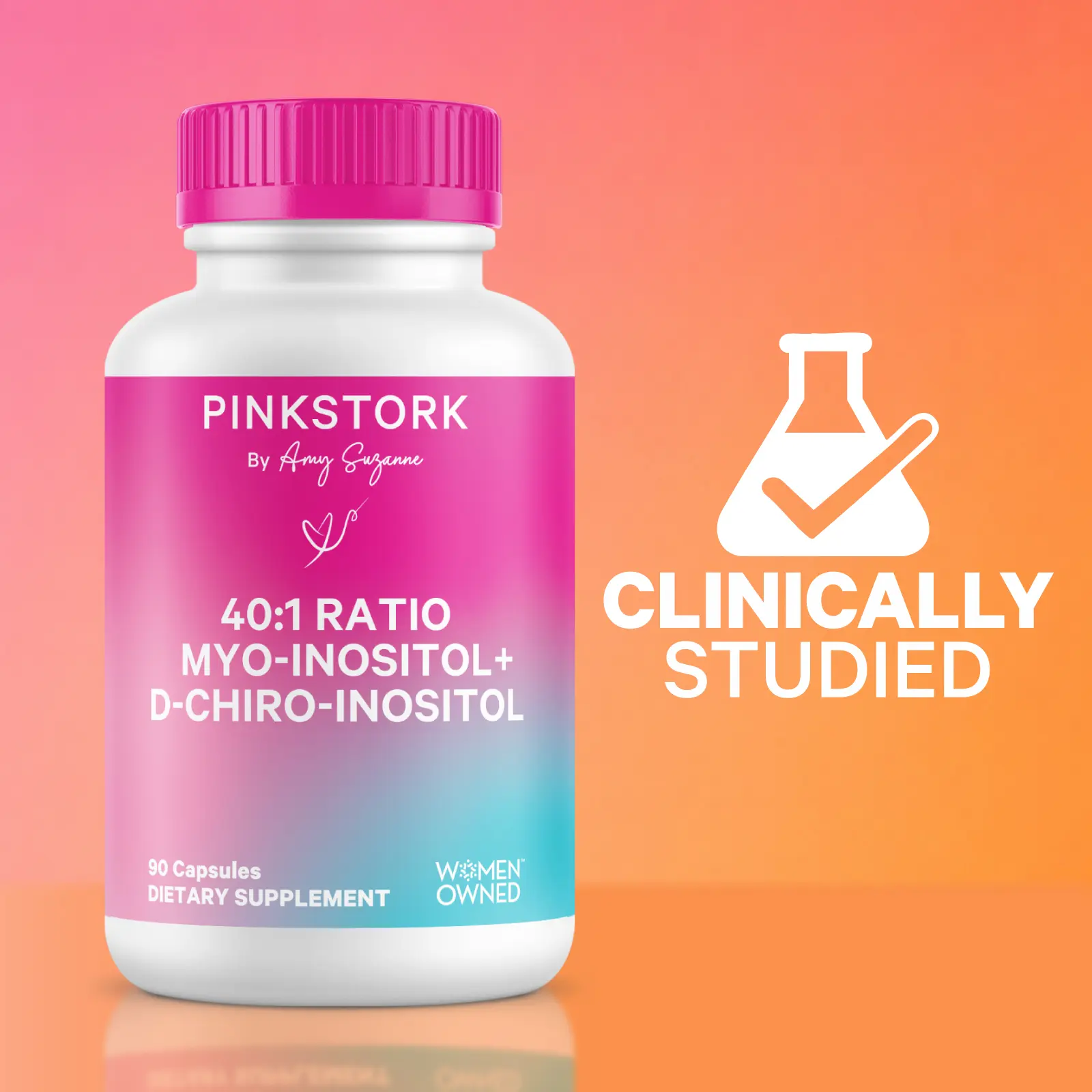 Pink Stork Inositol for Hormone Health | 40:1 Myo-Inositol + D-Chiro Inositol Vitamin Supplement, Optimal Ratio for Hormonal Health, Fertility Support, 1-Month Supply, Women's Healthcare, Women-Owned, Vegan, Gluten-Free, Natural Support