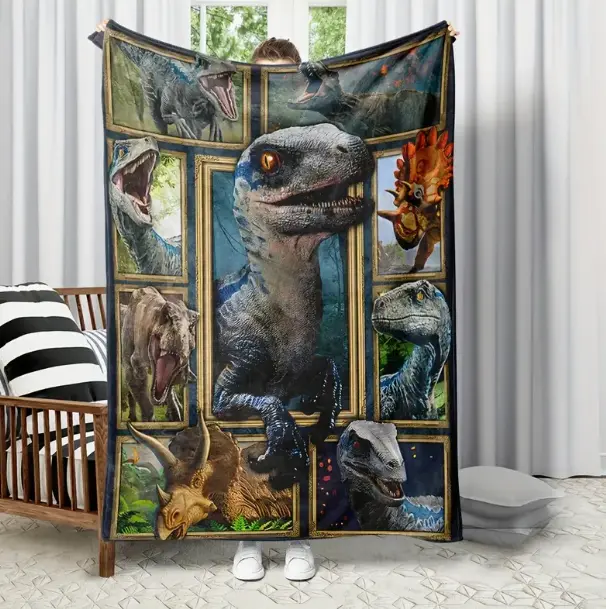 Glam Dinosaur 3D Print Flannel Blanket - Soft, Cozy, Breathable Fleece Throw with Vibrant Prehistoric Designs, Wrinkle-Resistant, Tear-Resistant, 60x50in, Machine Washable, Perfect Gift for Children, Animal-Themed Room Decor