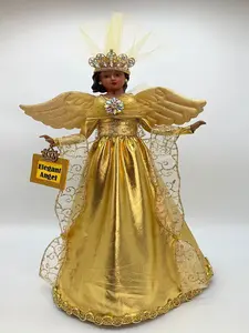 Elegant Angel Tree Topper, African American Angel Tree Topper, Gold Christmas Angel, Gold Christmas Decor