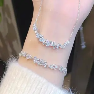 Wisteria Flower 925 silver moissanite necklace & bracelet, star style smile necklace, women's pendant, niche design, high-end feeling, light luxury collarbone necklace J340 Fashion Jewelry Set Couple Jewelry Set
