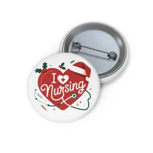 I Love Nursing heart stethoscope Pin Button | Christmas nurse badge