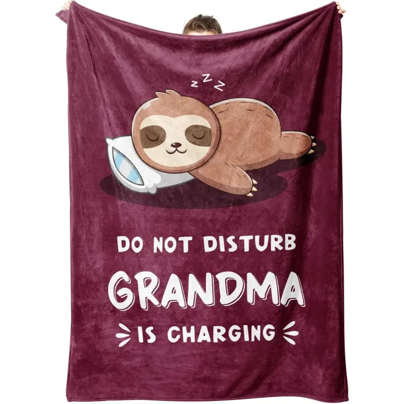 Funny Gifts for Grandma Christmas, Grandmas Birthday Gift from Grandkids, Grandma is Charging Sloth Blanket, Grandmas Gifts for Mothers Day, Soft Sloth Blanket for Grandmother 60" x 50"