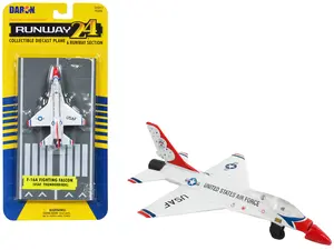 General Dynamics F-16 Fighting Falcon Fighter Aircraft White with Runway Section Diecast Model Airplane by Runway24