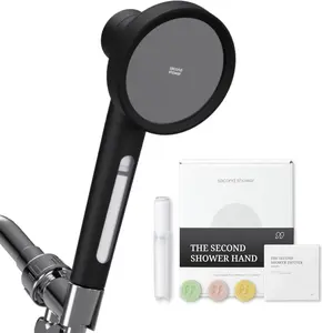 SecondShower Filtered Shower Hand for Hard Water | Clinically Proven for Skin Health, NSF Certified 99.9% Chlorine Removal, SPA Grade High Pressure, Korean Beauty Secret Natural Filter (Matte Black)