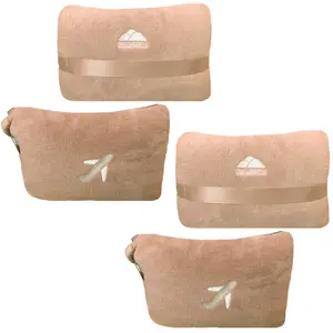 BlueHills 2-Pack Mini Premium Soft Plush Travel Blanket Pillow Airplane Essentials for Two Beige - M26