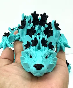 24" Articulated Cherry Blossom Dragon, 3D Printed Teal and Black Dragon Fidget ADHD Autism Toy Magical Nature Ornaments