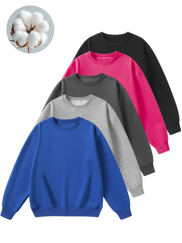 Unisex Solid Color Crewneck Sweatshirt, Loose Fit Basic Long Sleeve Pullover, Casual Plain Sweatshirt for Daily Wear