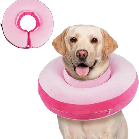 Kuoser Inflatable Dog Recovery Collar - Soft Surgery Alternative with Reusable Hot Spot Guard, Adjustable & Secure Fit, Washable Cover, Comfortable Donut Neck Pillow for Small, Medium, Large Dogs (Recovery Collars & Support Braces)
