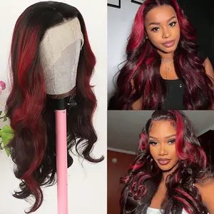 Black Wine Red Highlight Lace Front Wigs For Women180% Density Curly Wave Glueless Women Wigs Pre-Plucked Hairline Free Part Loose Curly Lace Wigs Comfortable Suitable For Daily Wear & Special Occasions Wig