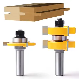 1/2" Shank Tongue and Groove Router Bit Set 2pcs Router Bits 3/4" Stock 1/2" Cutting Depth Adjustable Tongue Groove Router Bits T Shape 3 Teeth Wood Milling Cutter Woodworking Tool