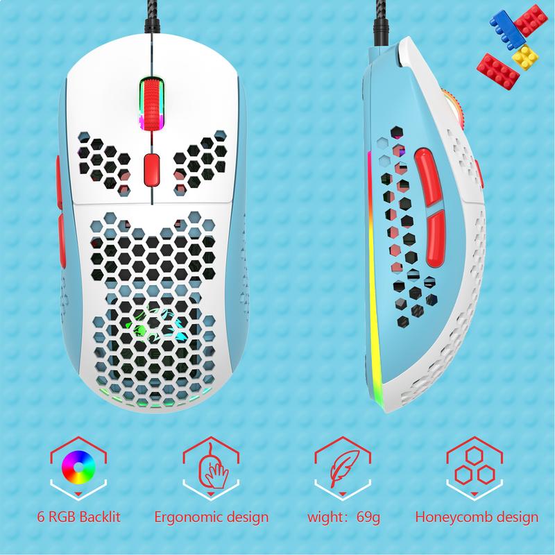 ZIYOU LANG T60 Wired Rainbow Backlit Mechanical Gaming Keybaord and Mouse Combo, 62 Keys Mini Portable Keyboard, 6400 DPI RGB Homeycomb Mouse, with Coiled Aviator C Cable for PS4/PC/WIN Gamer