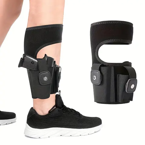 Polyester Universal Unisex Ankle Holster for Concealed Carry - Adjustable Strap, Ambidextrous Design, Secure Hold, Magazine Pouch with Mag Stay, Portable Outdoor Activities Gun Accessory for Hunting