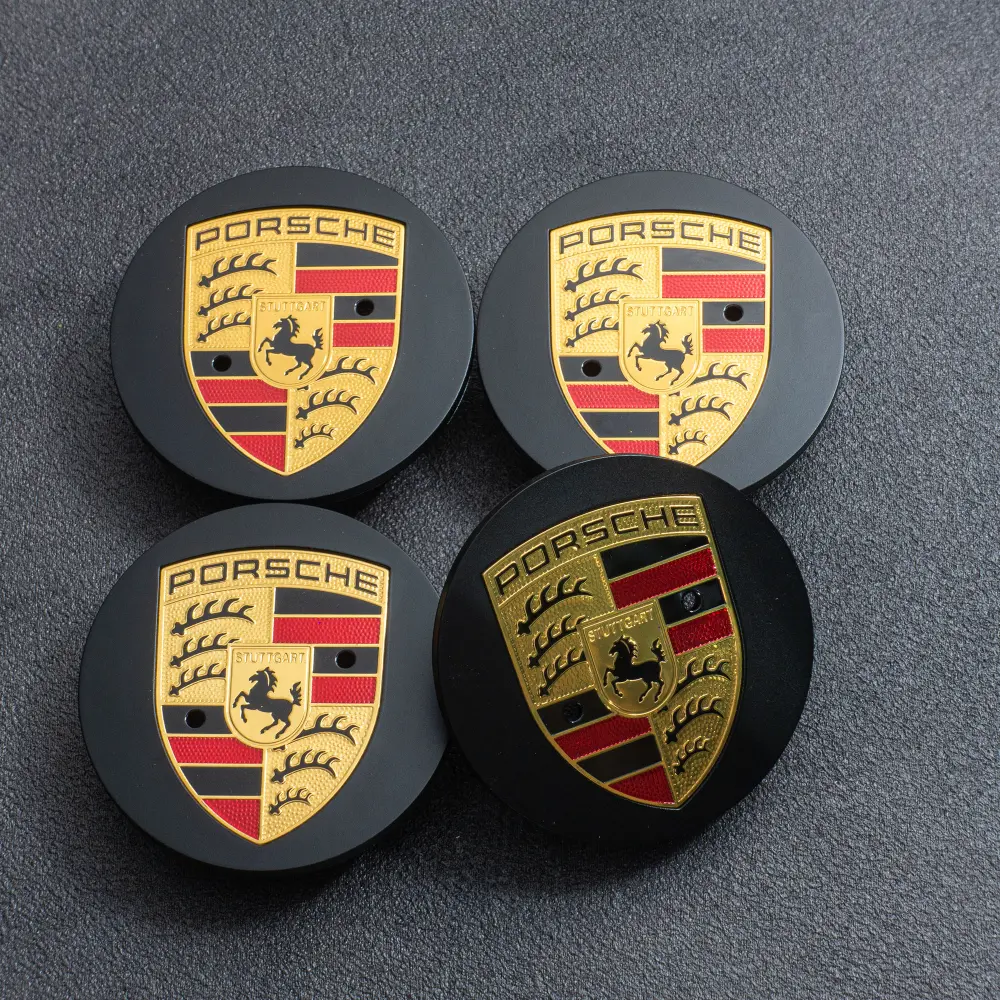Set of 4 Porsche Wheel Center Caps 76mm – Black & Gold Emblem