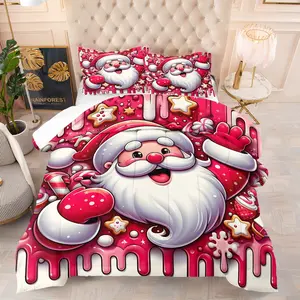 Christmas Fantasy Warm Quilt/Comforter Set (2/3 Pcs): Includes 1 Quilt + 1/2 Pillowcases (No Filler), with Santa Snowman Reindeer,hotel Room, Camping Tent, Family Christmas Bedroom, Apartment Bedroom, for Kids, Couples, Family, Colleagues
