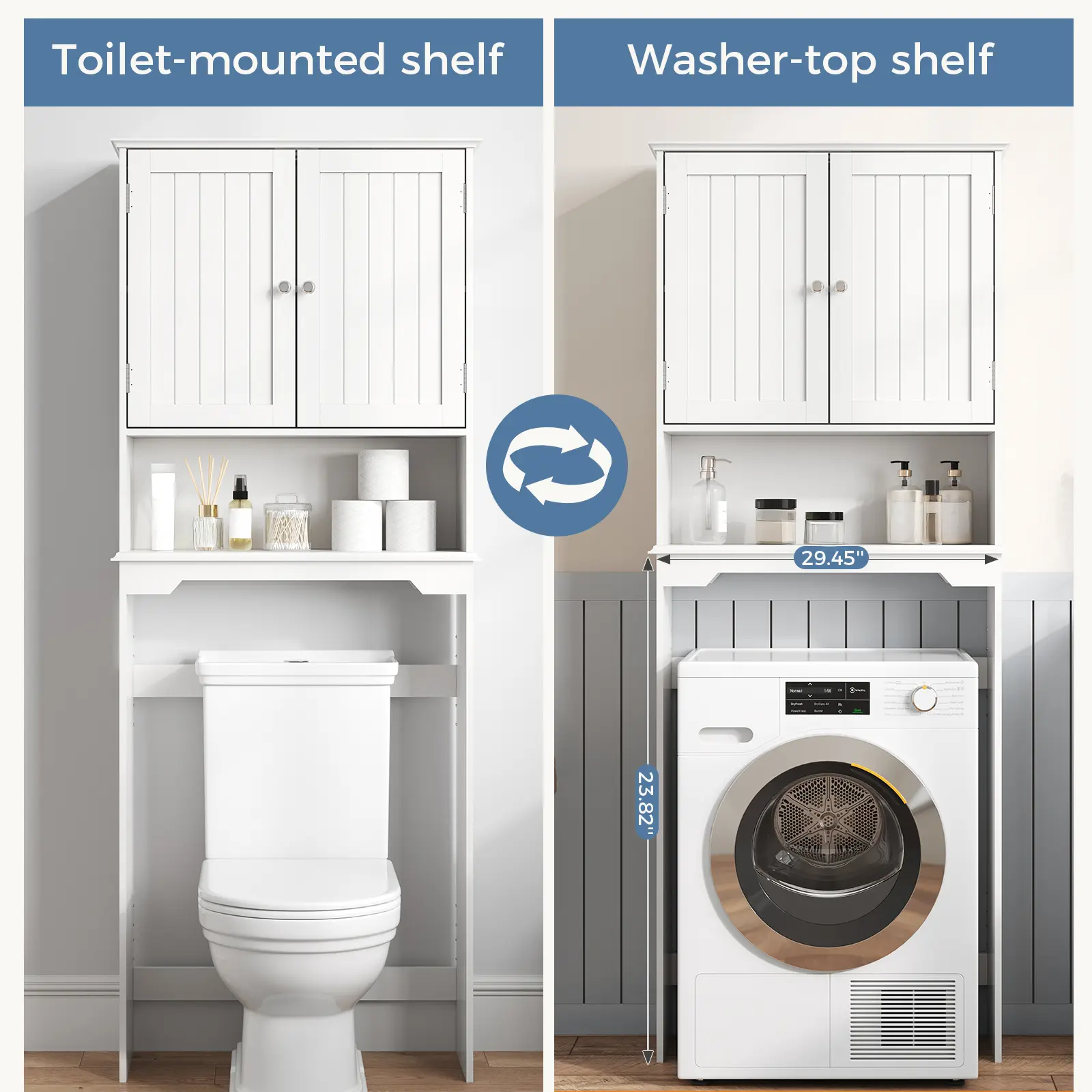 Drawer-equipped toilet above storage rack with bathroom towel holder and standalone toilet stand for extra space saving