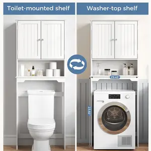 Drawer-equipped toilet above storage rack with bathroom towel holder and standalone toilet stand for extra space saving