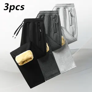 Men's Casual Fleece Lined Pants, 3 Pack, Comfortable Lining, Skin-Friendly Fabric, Cozy, Drawstring Waist Design fathersdaygift