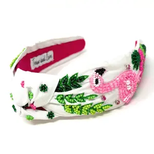 Hand Beaded Flamingo Knot Headband