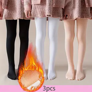 3-Pack Girls' Tights with Fleece, Children's Leggings, Warm Outerwear Pants, Slim Fit, Fashionable and Versatile
