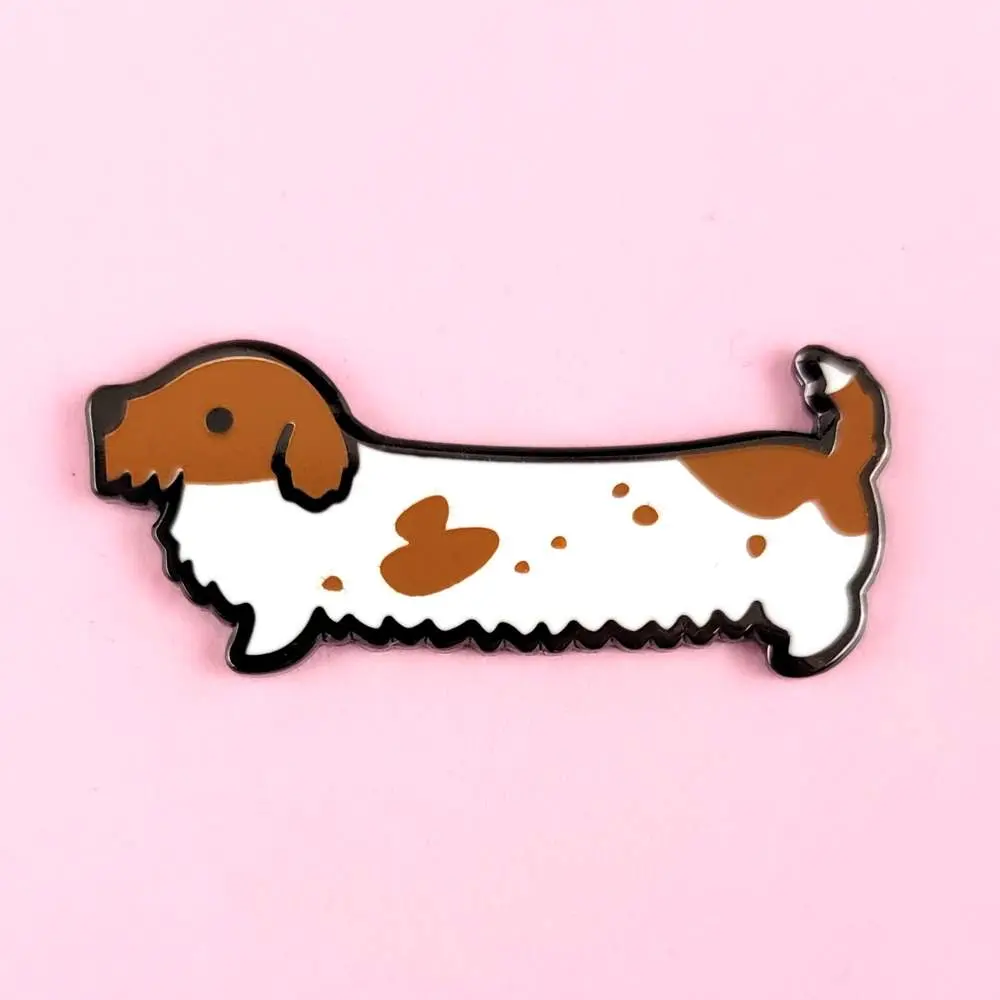 Weenie Dog Enamel Pin (Wire Coat Piebald Red) - Dachshund Doxie Cute Dog Kawaii Brooch Pin
