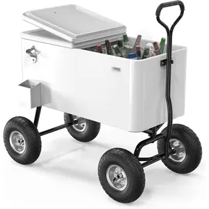 VINGLI 80 Quart Wagon Rolling Cooler Ice Chest, w/Long Handle and 10" Wheels, Portable Beach Patio Party Bar Cold Drink Beverage, Outdoor Park Cart on Wheels