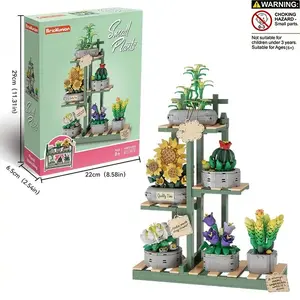 873pcs Succulent Plant Building Block Set, Display Stand Included, Fun Creative DIY Toy, Desktop Decoration & Craft Kit, Creative Building Blocks