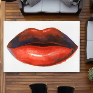 360 stand Red Lipstick Printed Chenille Face Outdoor Rectangle Area Rug - 5x7 ft, Weatherproof, Statement Piece, Romantic Look Home Decor, Outdoor Rug